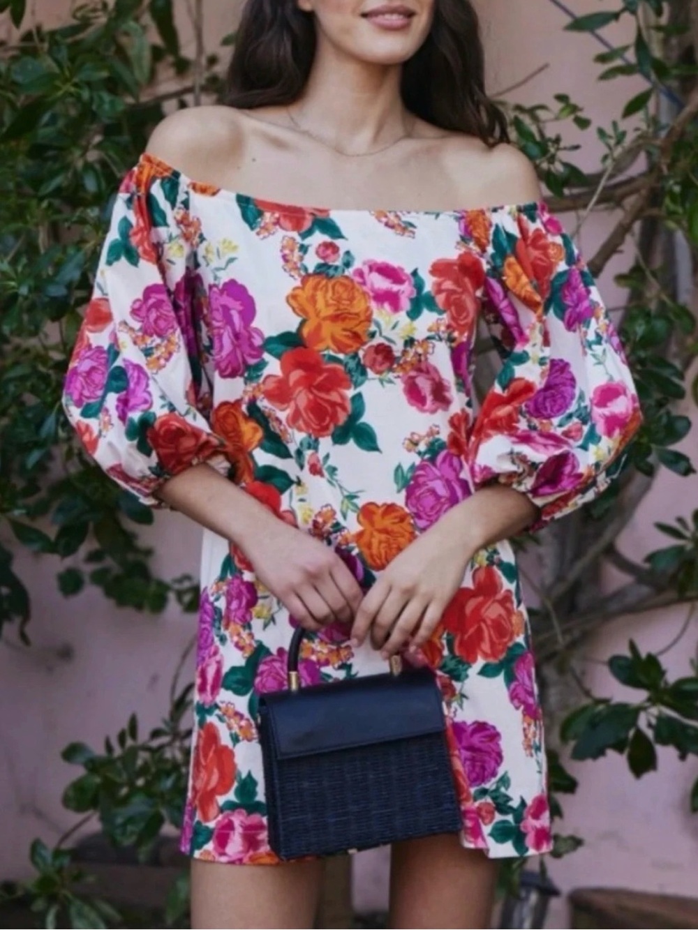 HERMOZA FELICITY OFF-SHOULDER FLORAL MINI DRESS SIZE XS
